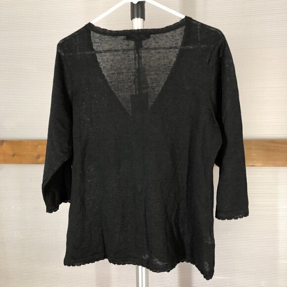 TOMMY BAHAMA NWT Lea 100% Linen Scalloped Black 3/4 Sleeve Cardigan  Sz L - Picture 5 of 8